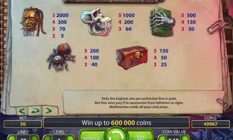 Mythic Maiden Slot Paytable